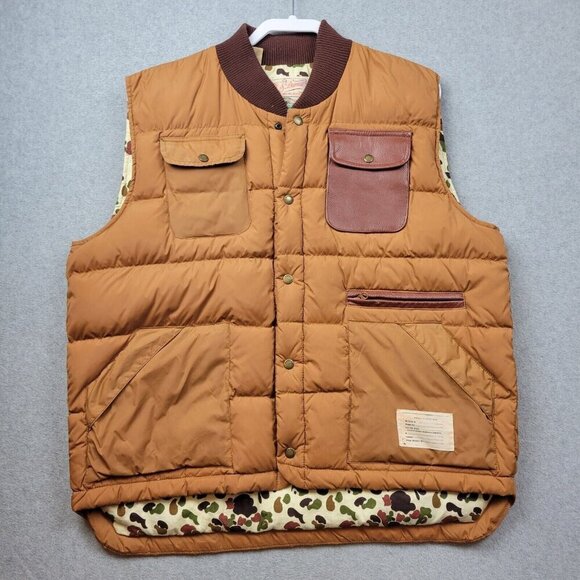 Hawke & Damar Puffer Vest Mens Size XL Vintage Union Made Camo Lining Tan Hunt - Picture 1 of 16